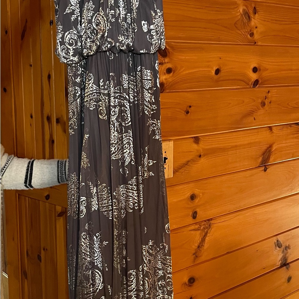Gray and silver long evening dress